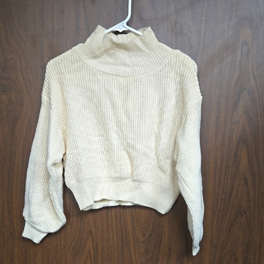 Rose + Doll Size S Ivory Cropped Knit Mock Neck Sweater